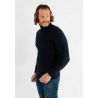 Pull col roulé navy en cashemere avec motifs tricot torsadé