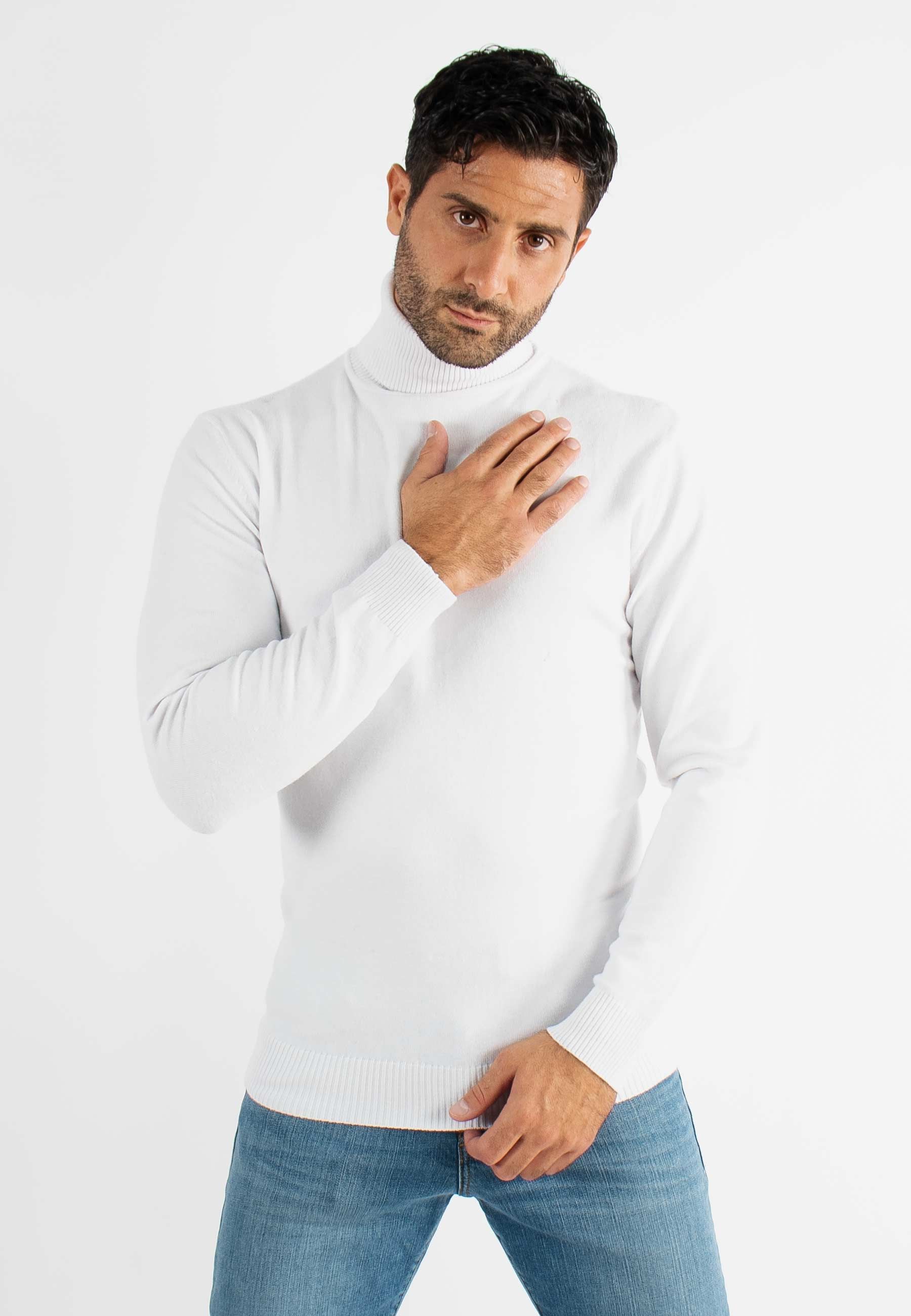 Pull col roulé blanc en cashemere unicolore