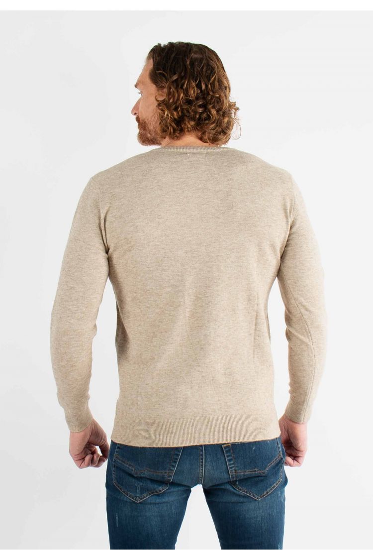 Pull col V beige en cashemere unicolore