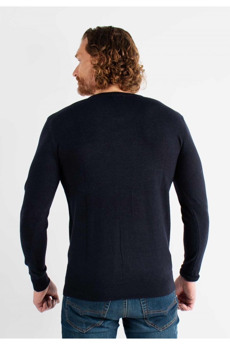 Pull col V navy en cashemere unicolore