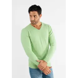 Pull col V vert en cashemere unicolore
