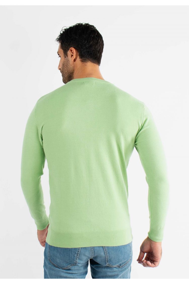 Pull col V vert en cashemere unicolore