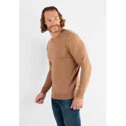 Pull col V camel en cashemere unicolore
