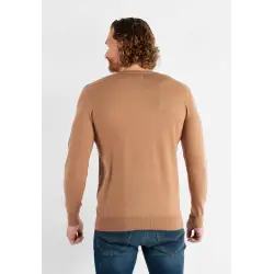 Pull col V camel en cashemere unicolore
