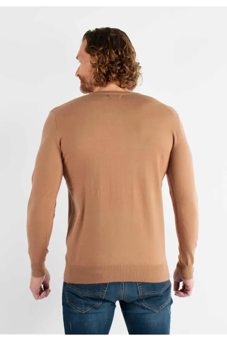Pull col V camel en cashemere unicolore
