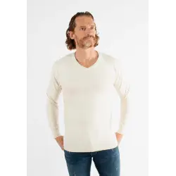 Pull col V ivoire en cashemere unicolore