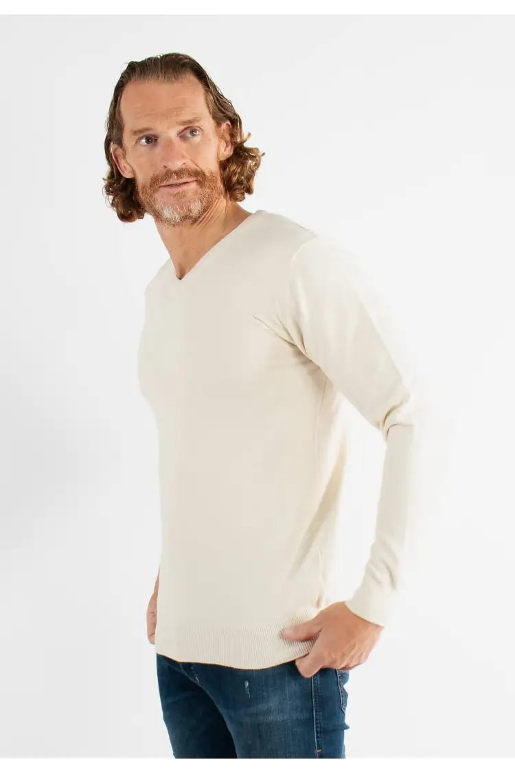 Pull col V ivoire en cashemere unicolore