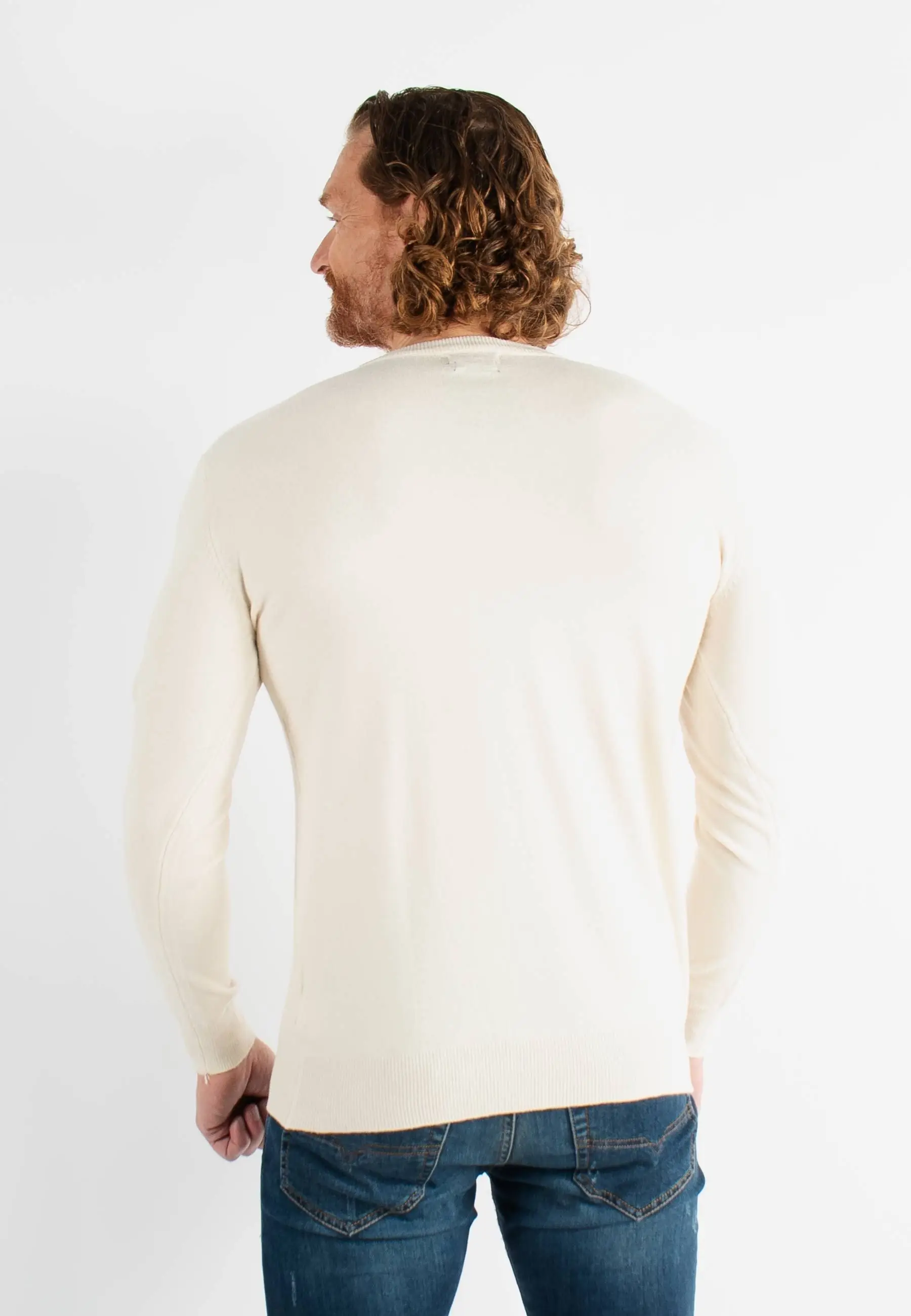 Pull col V ivoire en cashemere unicolore