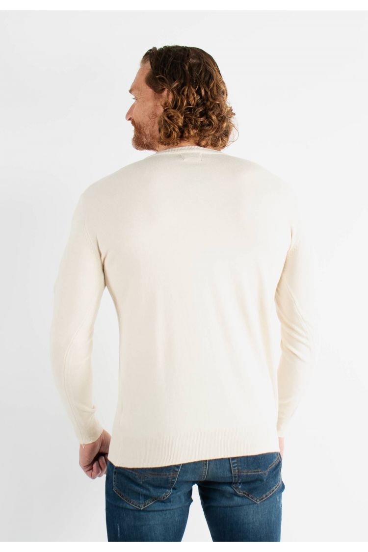 Pull col V ivoire en cashemere unicolore