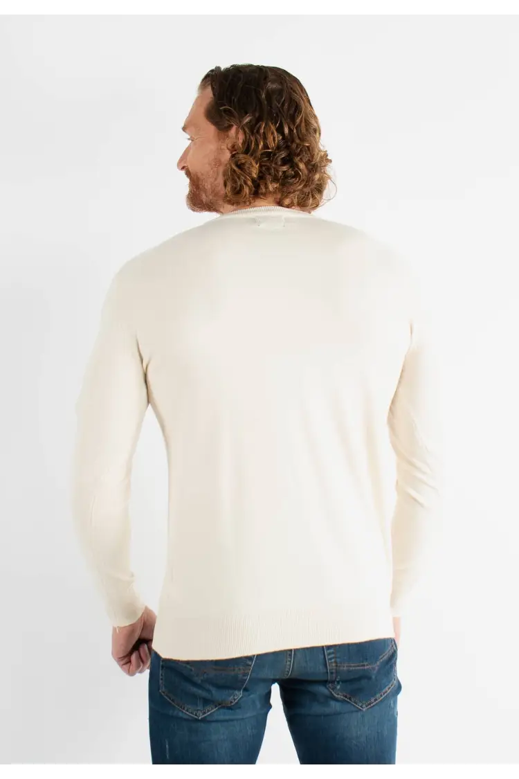 Pull col V ivoire en cashemere unicolore