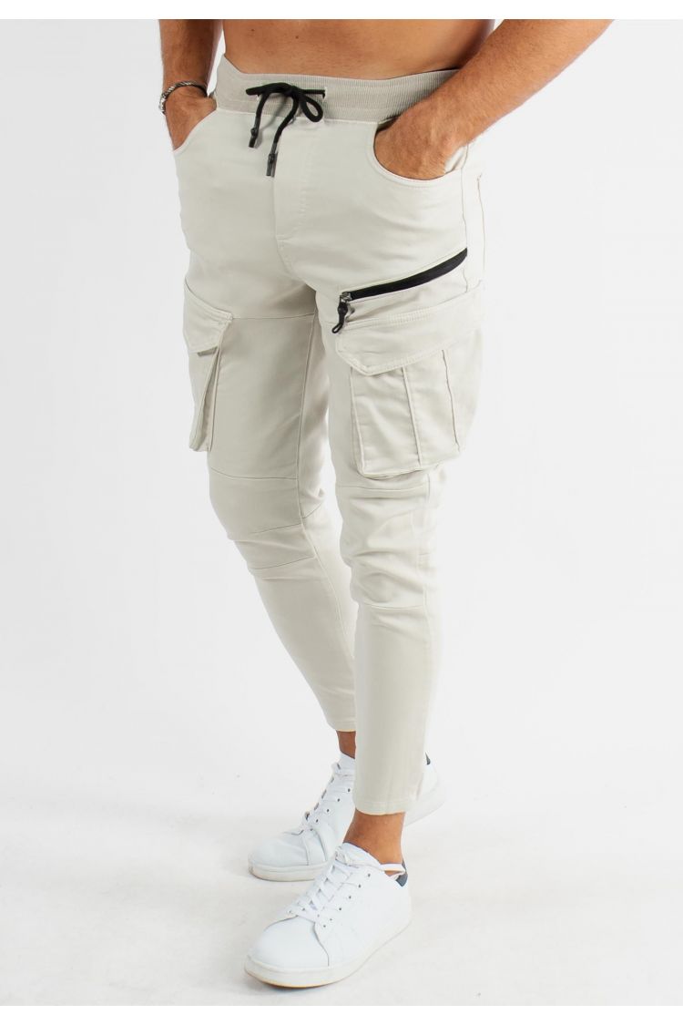 Pantalon cargo multi-poches beige