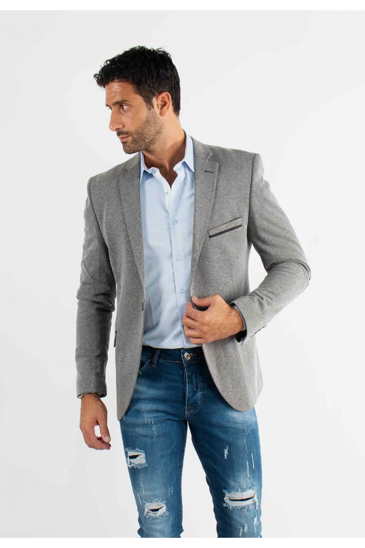 Blazer gris avec liserait noir sur poche