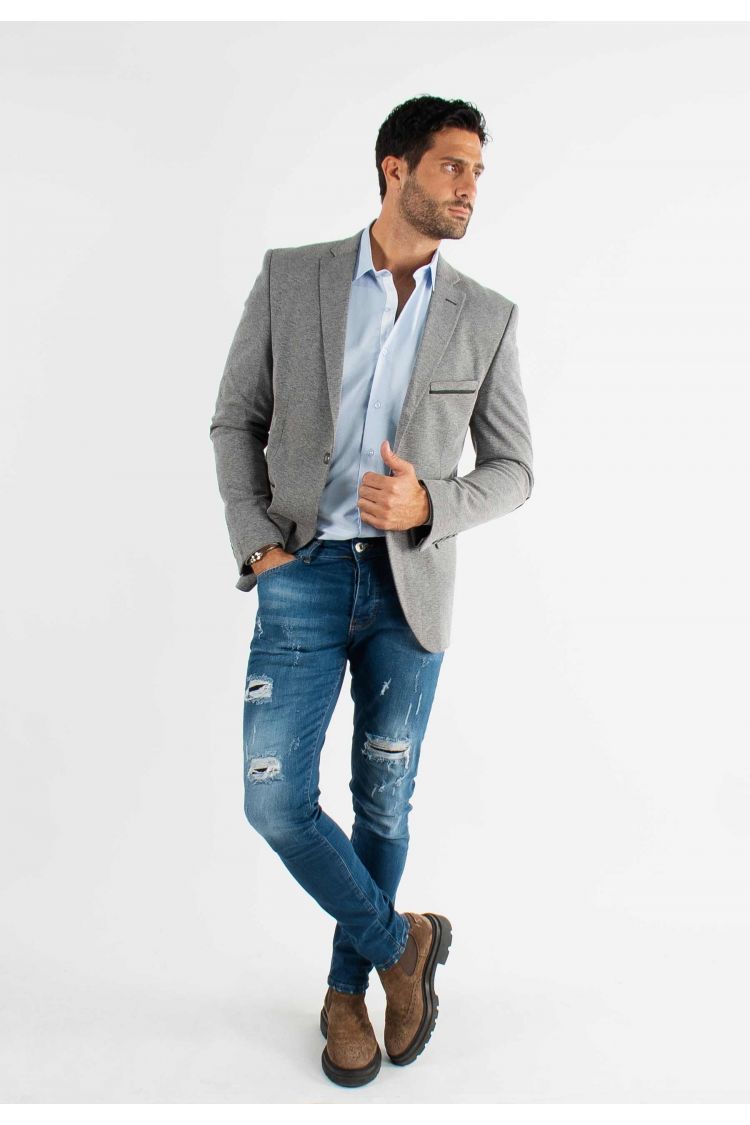 Blazer gris avec liserait noir sur poche
