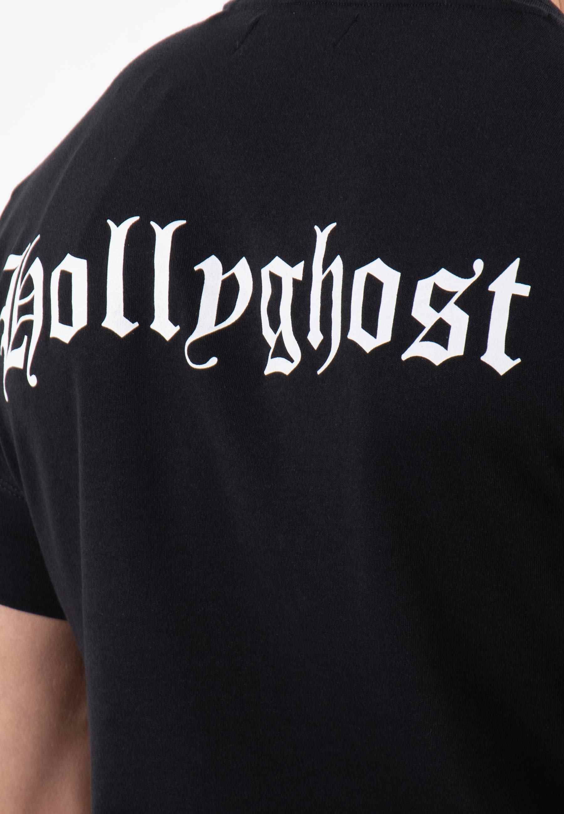 T-shirt noir avec impression sur col hollyghost