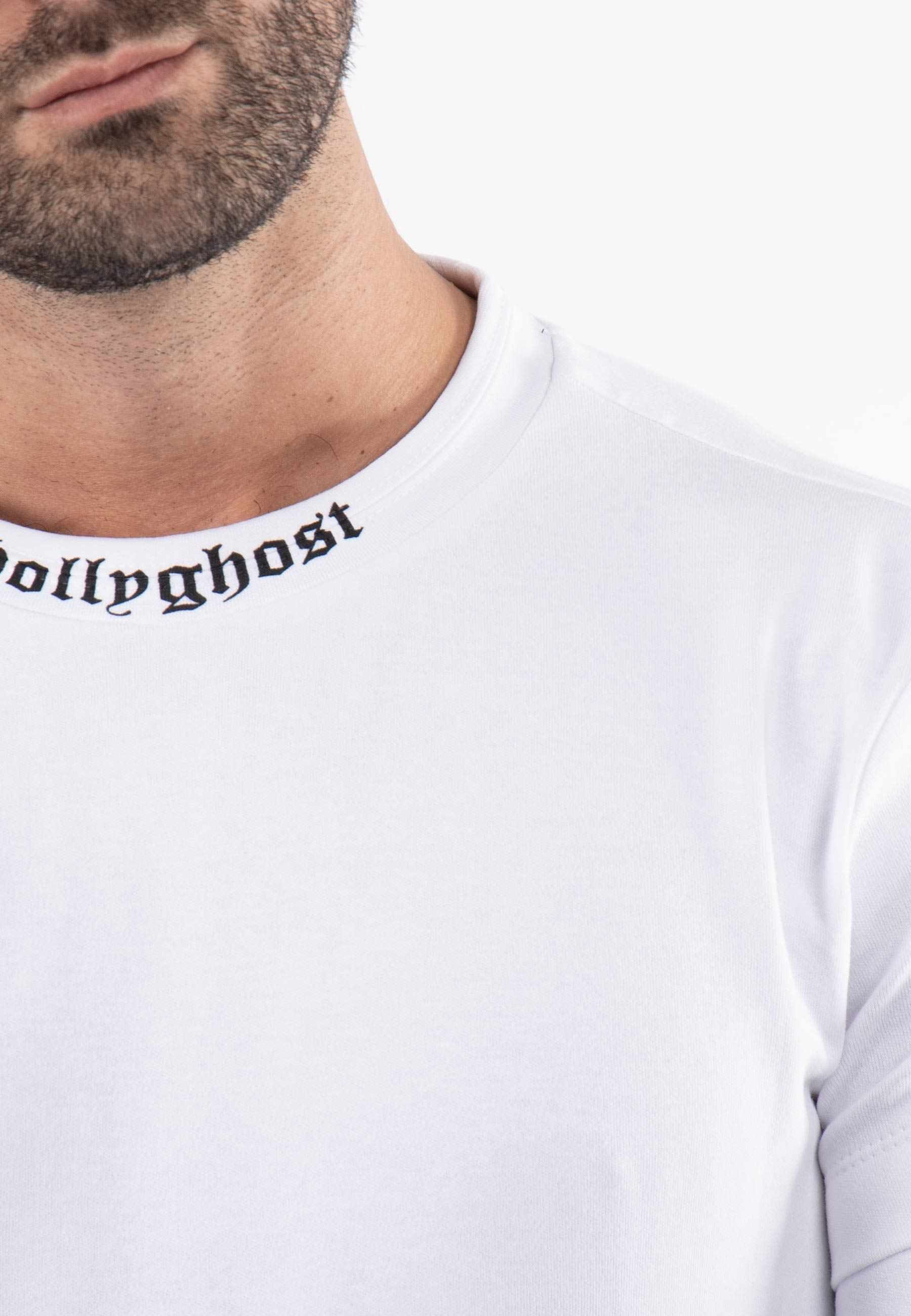 T-shirt blanc avec impression sur col hollyghost