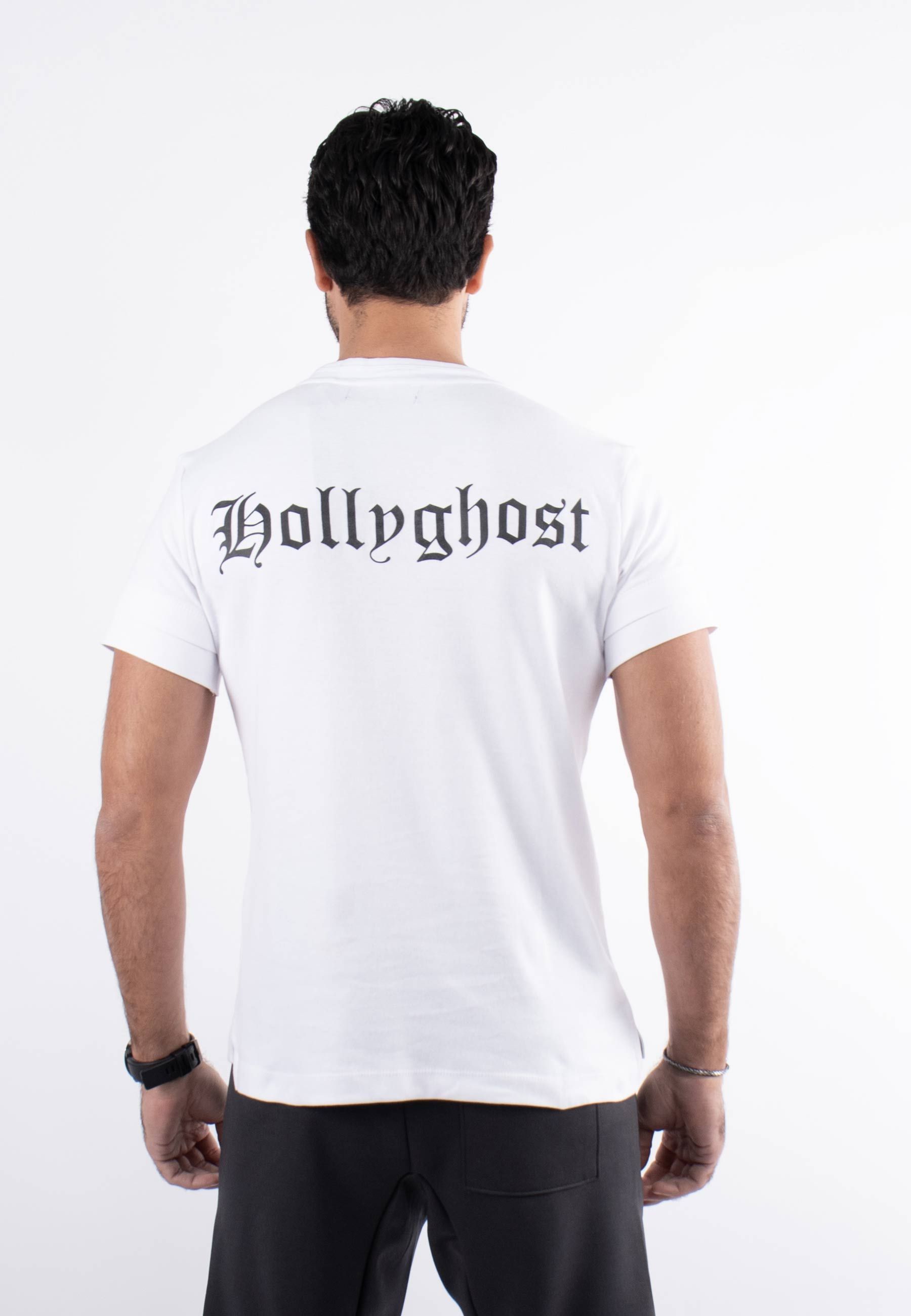 T-shirt blanc avec impression sur col hollyghost