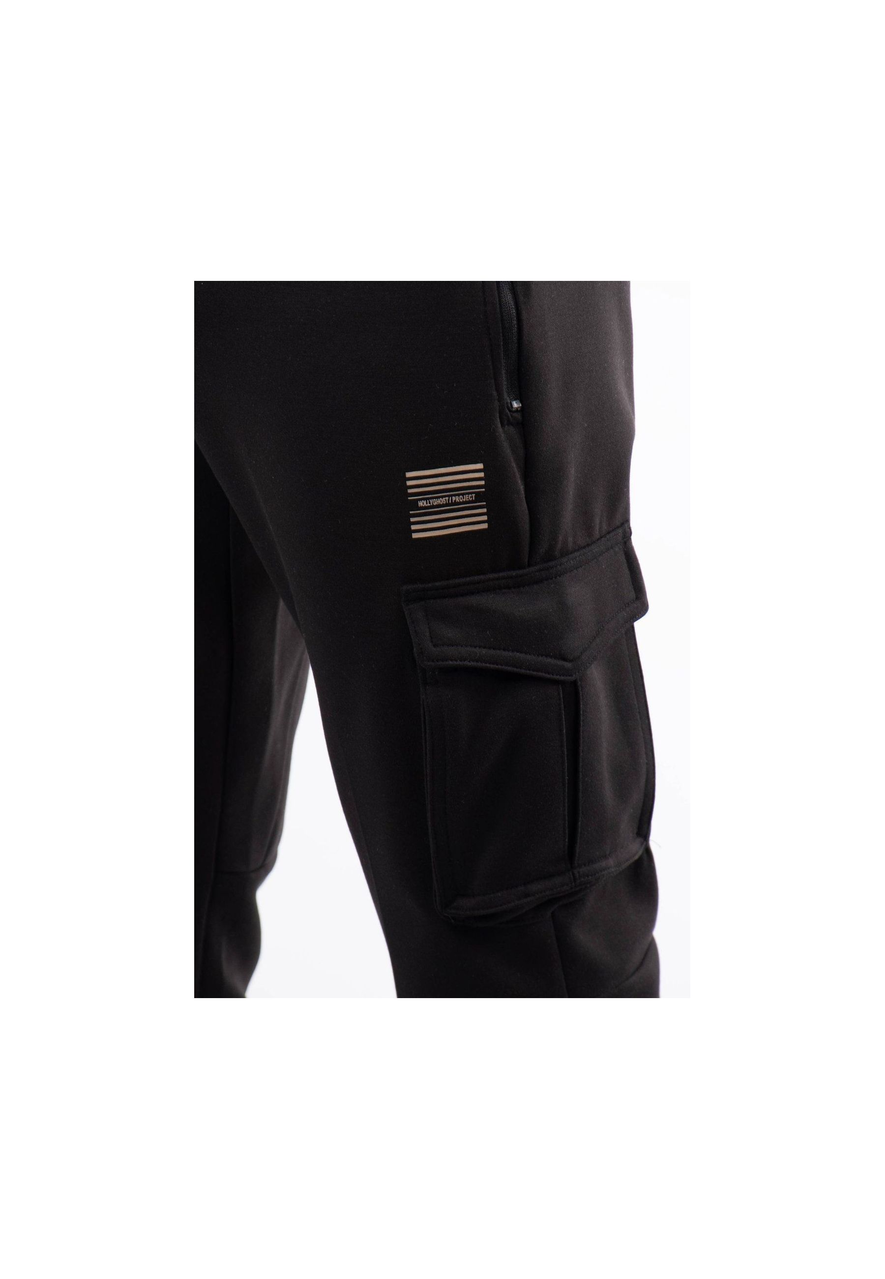 Pantalon cargo noir avec imprimé caoutchouc hollyghost