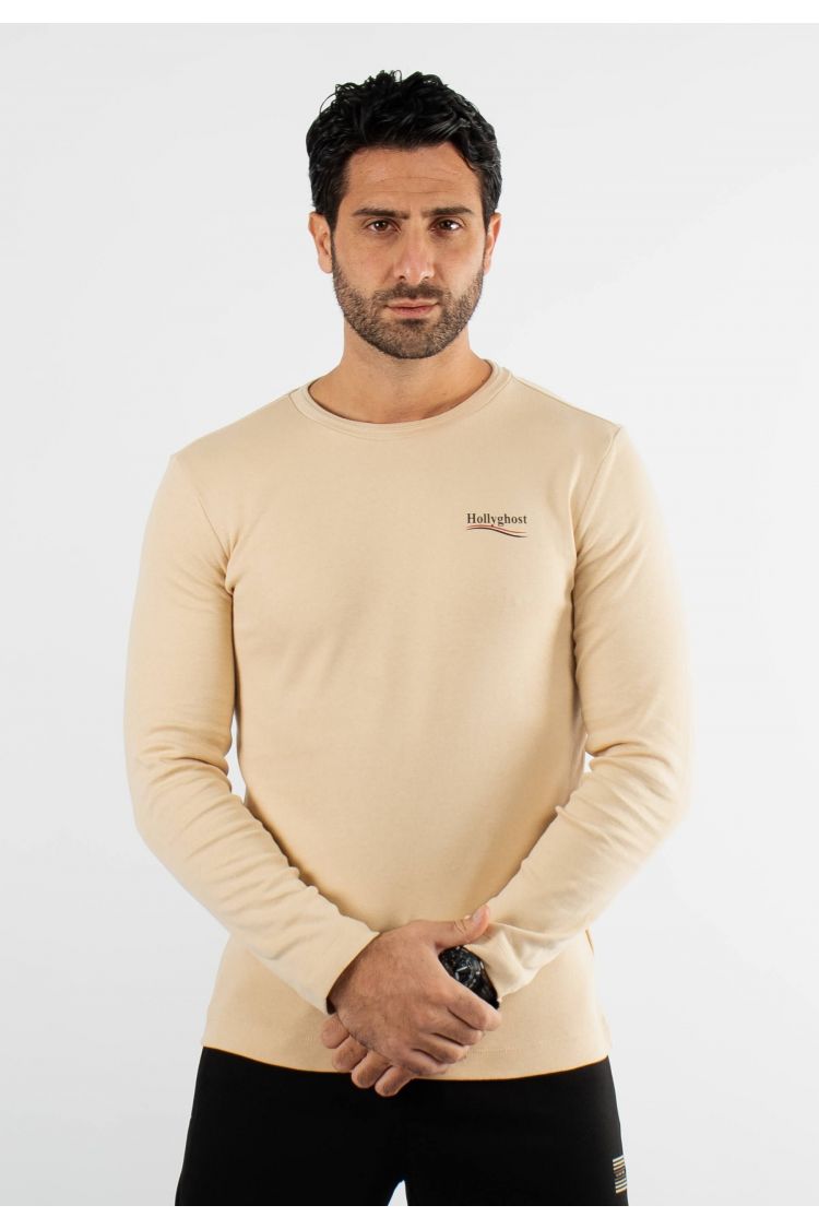 Pull fin beige avec écriture hollyghost