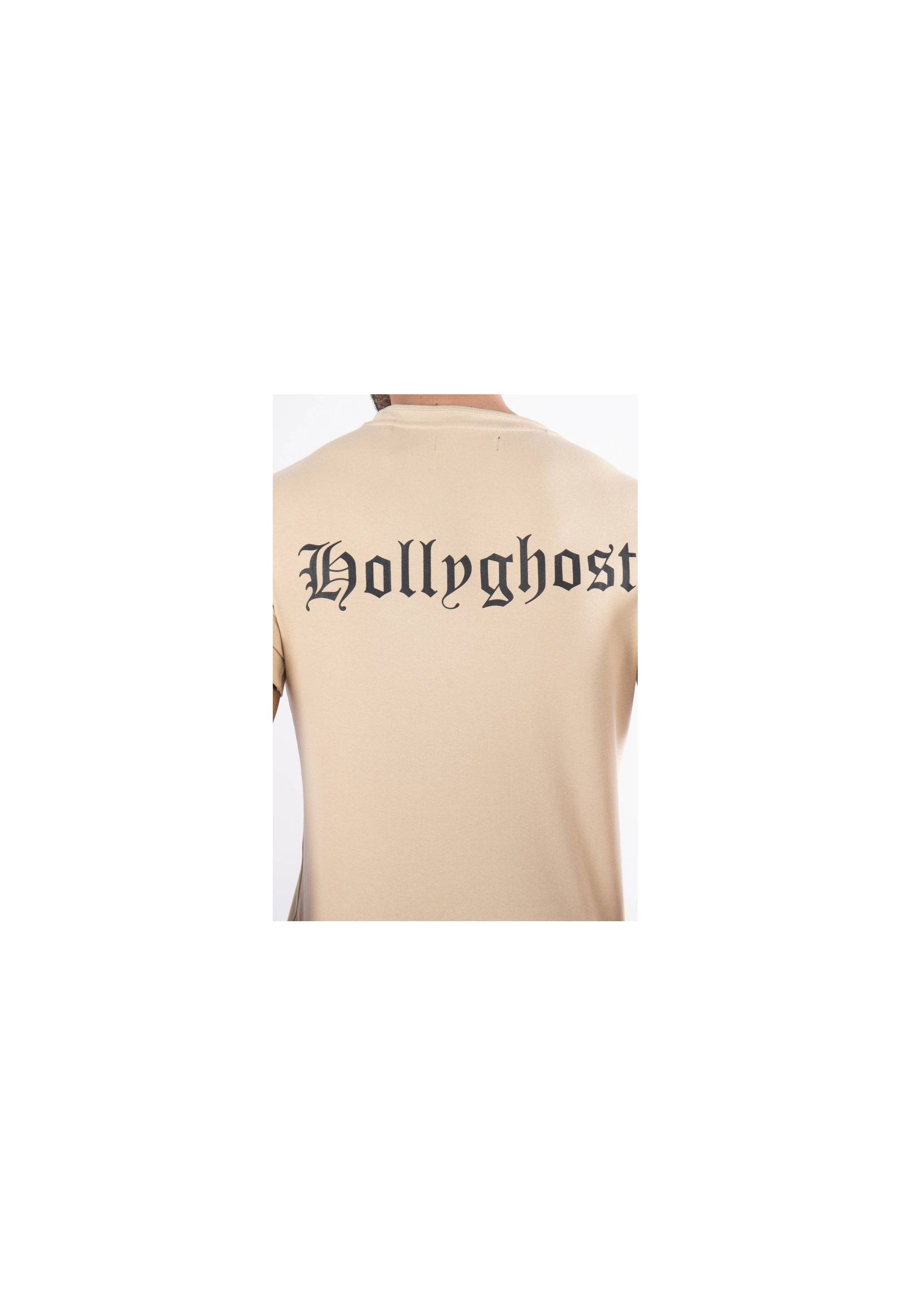 T-shirt beige avec impression sur col hollyghost