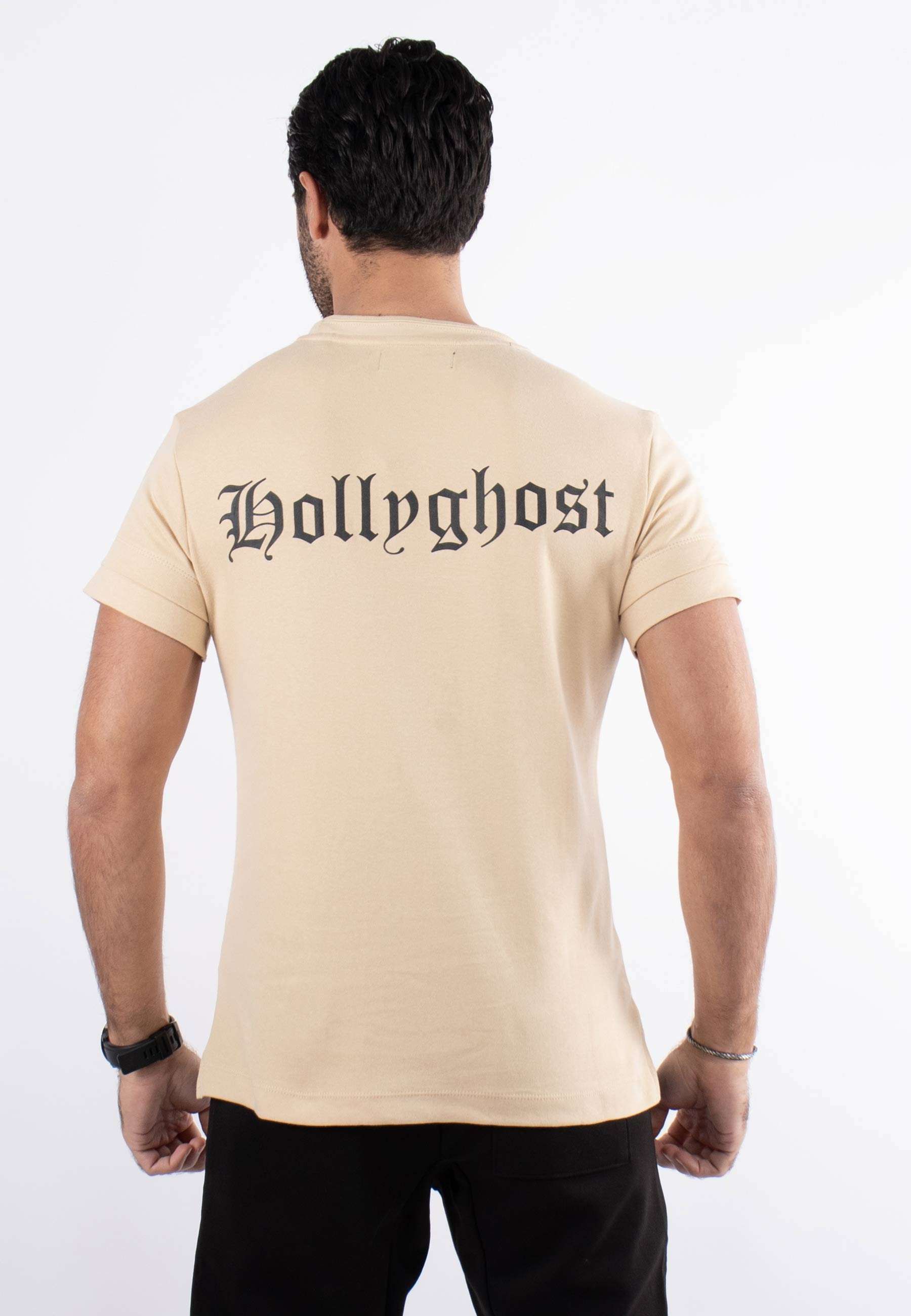 T-shirt beige avec impression sur col hollyghost