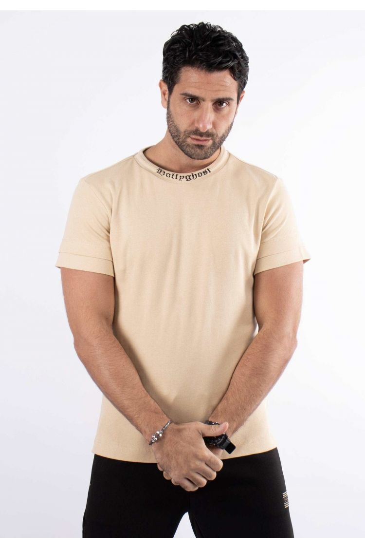 T-shirt beige avec impression sur col hollyghost