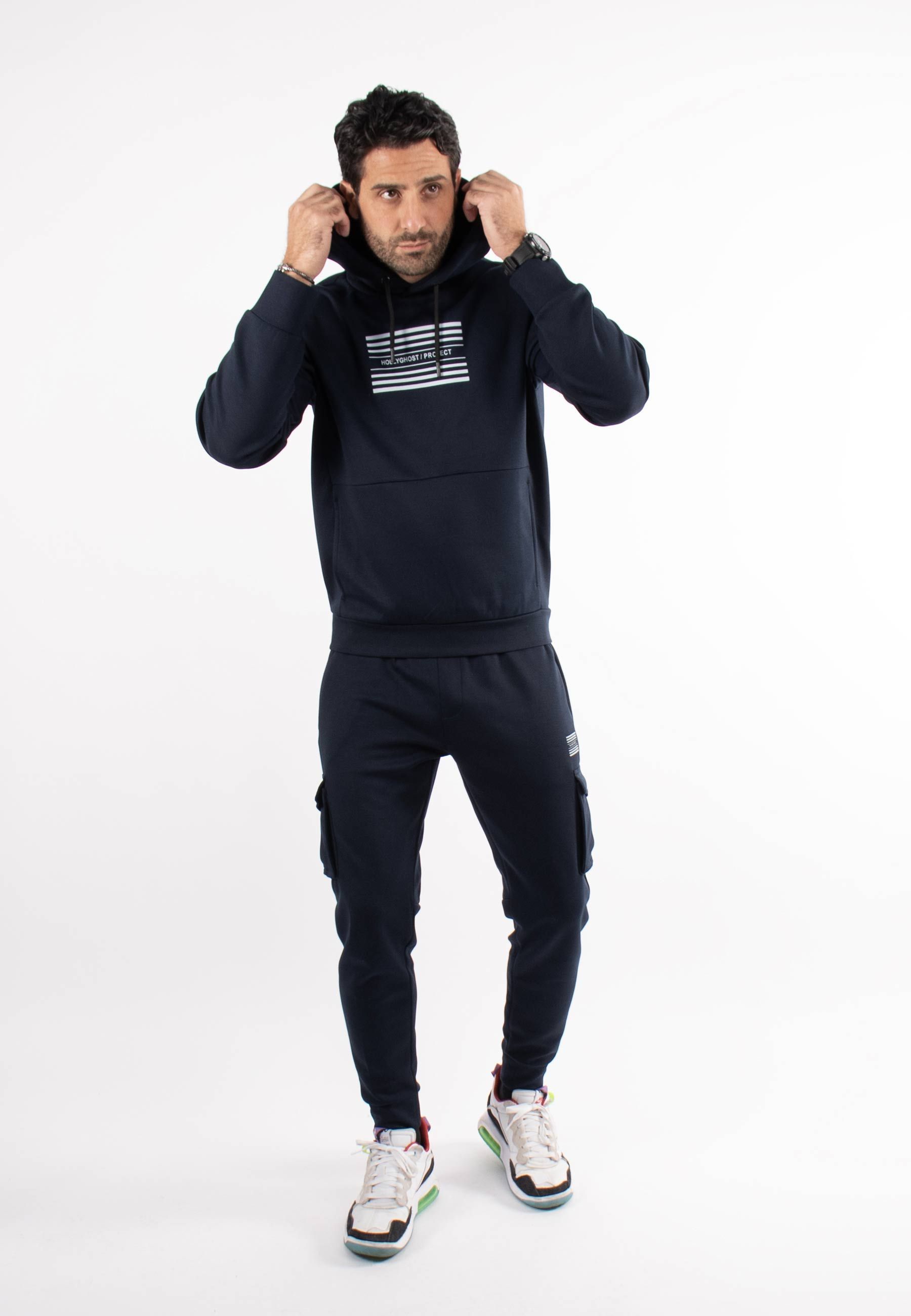 Sweat à capuche navy avec imprimé caoutchouc hollyghost