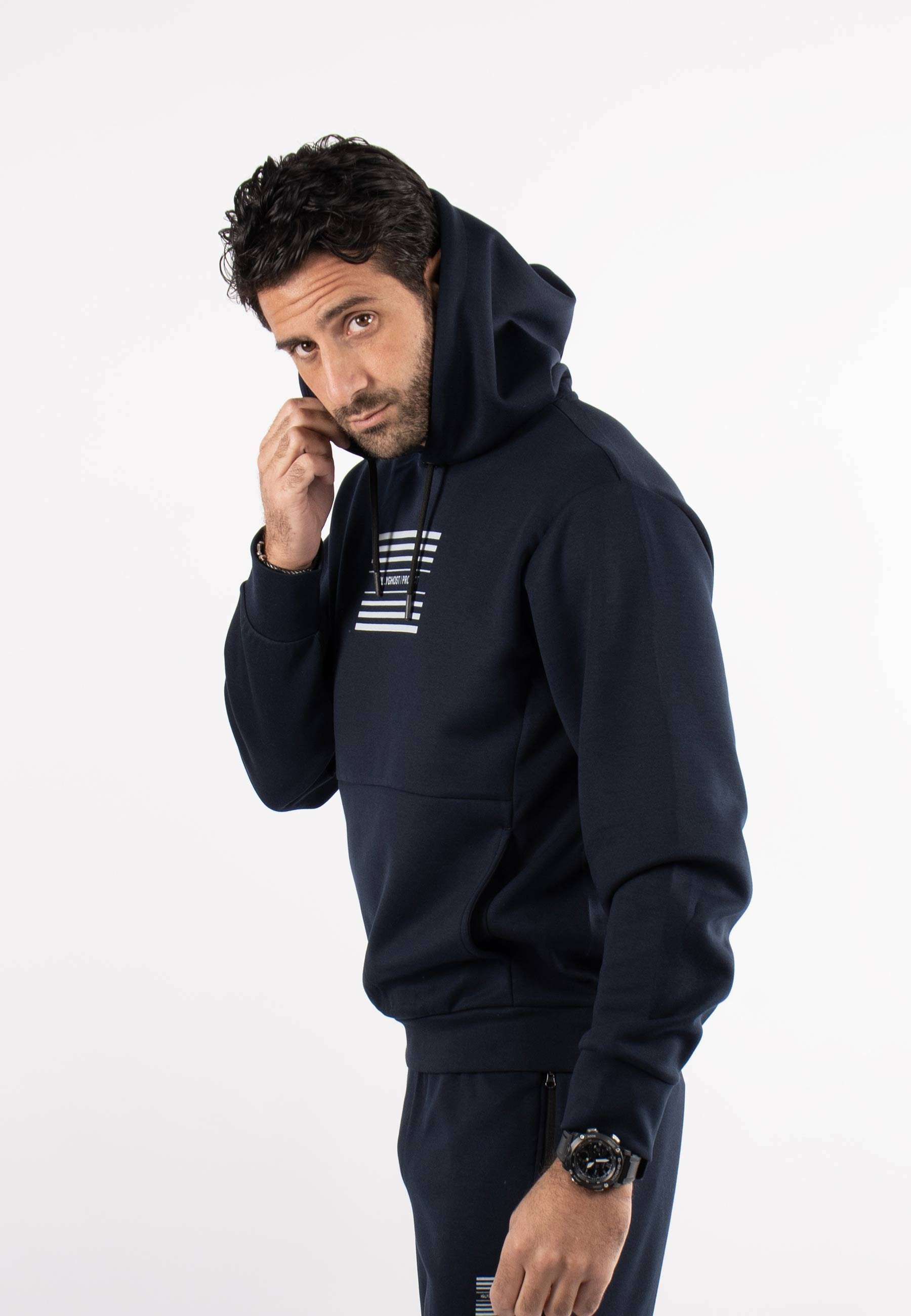 Sweat à capuche navy avec imprimé caoutchouc hollyghost