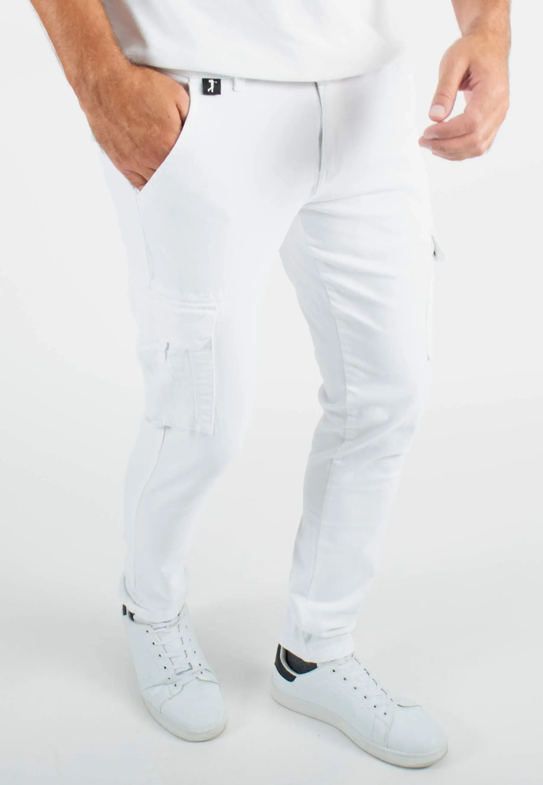 Pantalon cargo blanc slim
