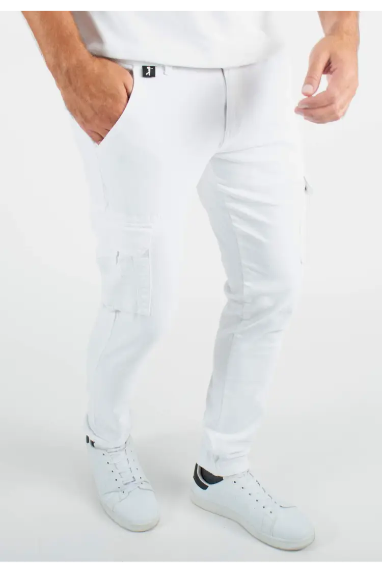 Pantalon cargo blanc slim