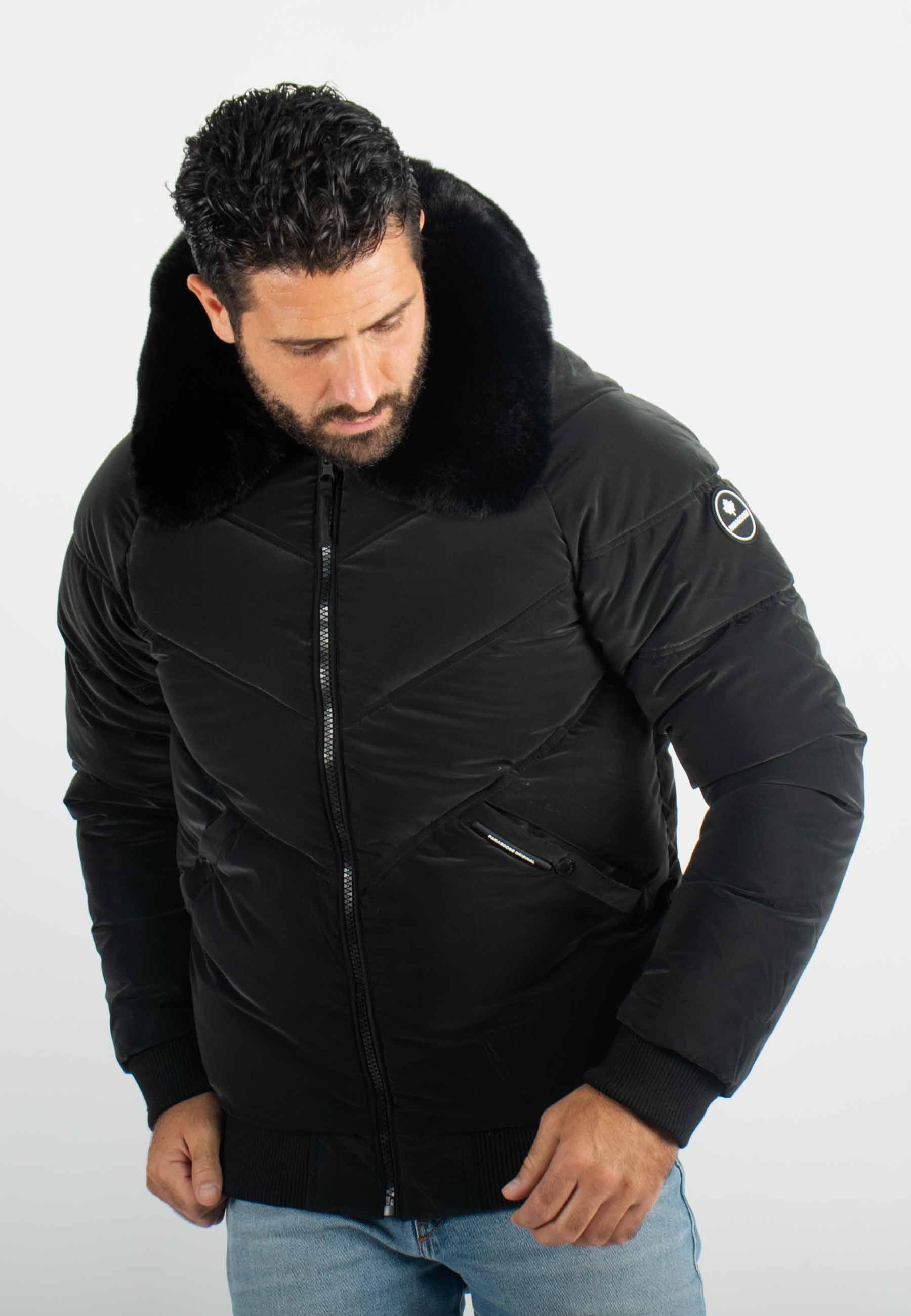 Blouson Homme Hiver Noir avec Col en Fourrure noir – Style Élégant et Confort Thermique