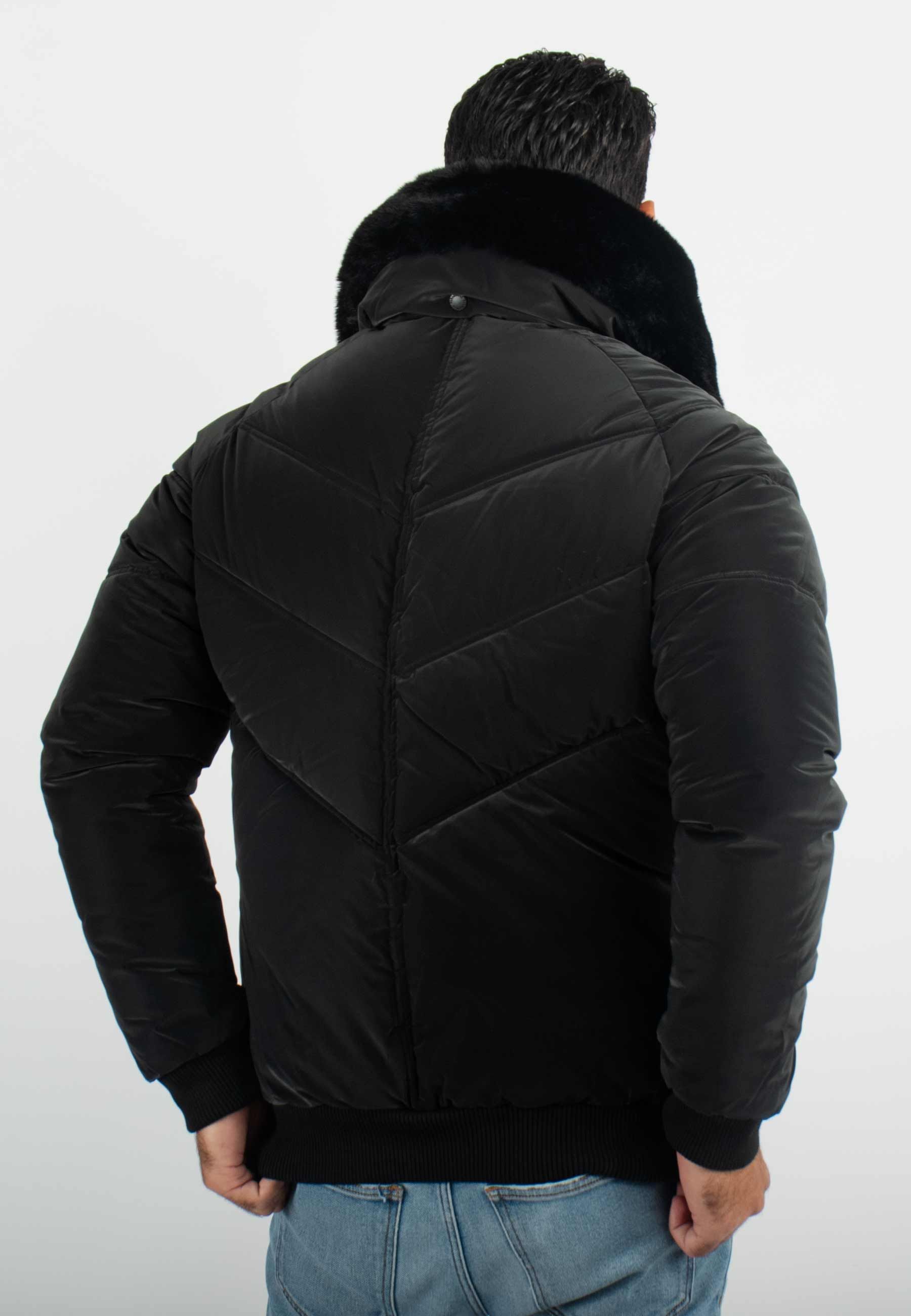 Blouson Homme Hiver Noir avec Col en Fourrure noir – Style Élégant et Confort Thermique