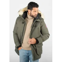 Parka Homme Hiver Vert Kaki avec Capuche Fourrée – Protection Optimale Contre le Froid