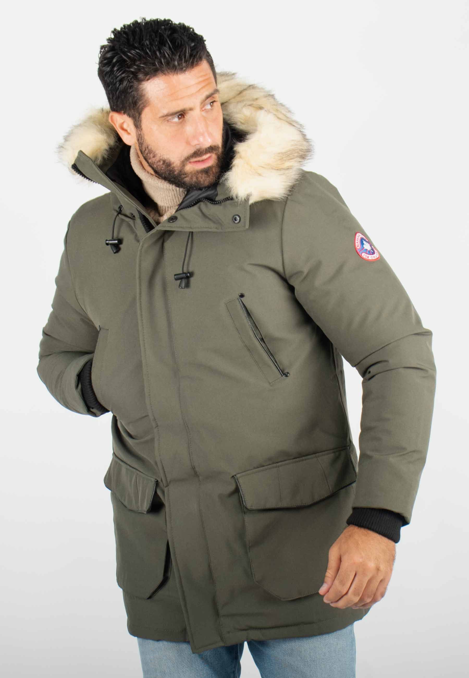 Parka Homme Hiver Vert Kaki avec Capuche Fourrée – Protection Optimale Contre le Froid