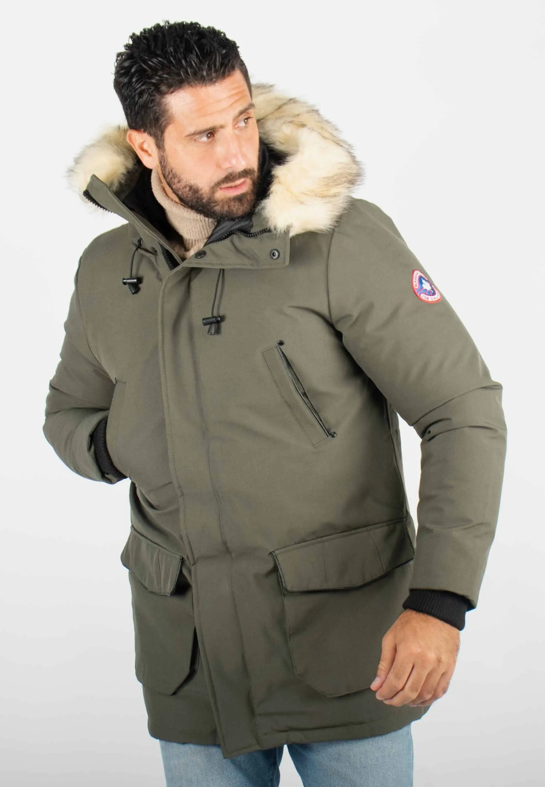 Parka Homme Hiver Vert Kaki avec Capuche Fourrée – Protection Optimale Contre le Froid