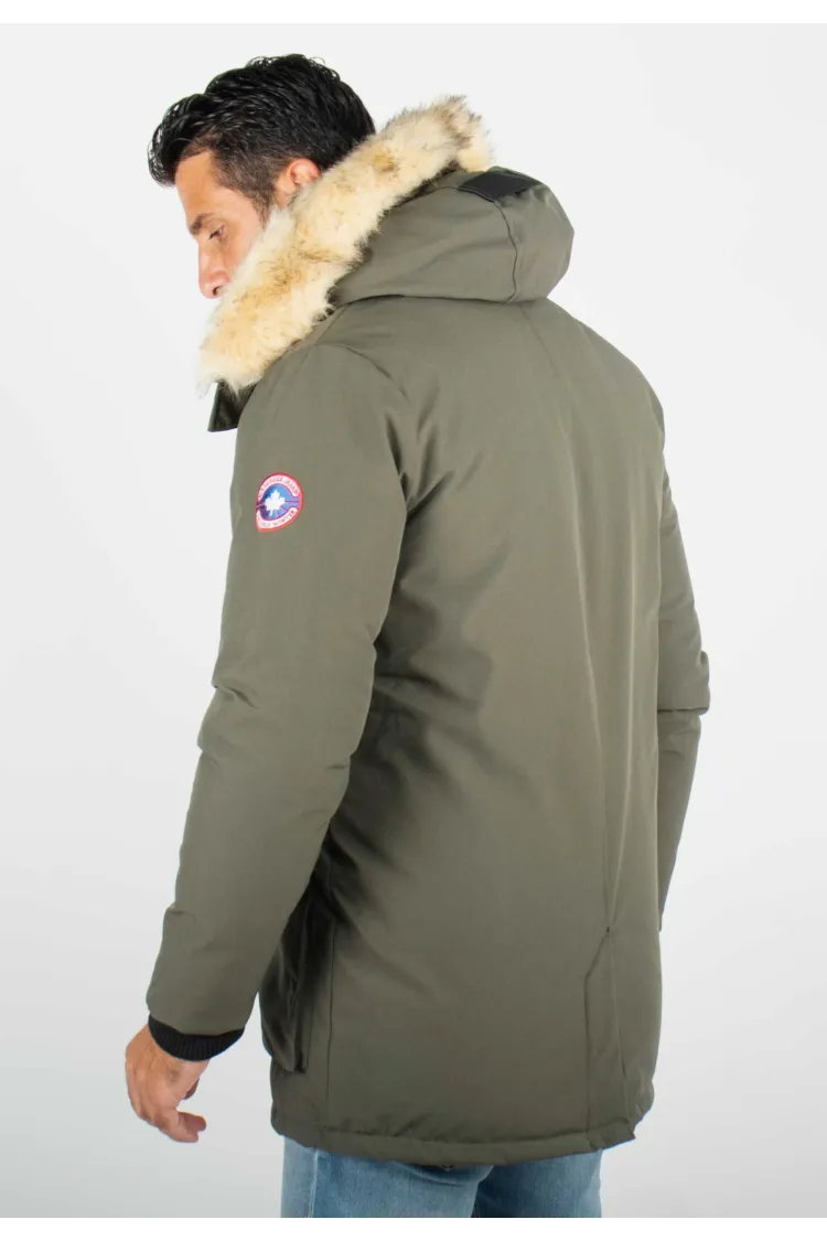 Parka Homme Hiver Vert Kaki avec Capuche Fourrée – Protection Optimale Contre le Froid