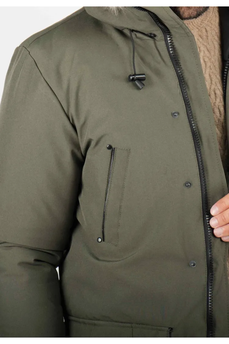 Parka Homme Hiver Vert Kaki avec Capuche Fourrée – Protection Optimale Contre le Froid