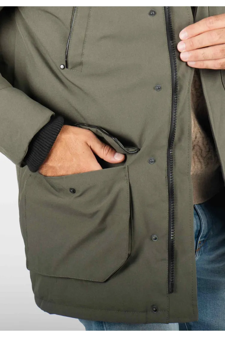 Parka Homme Hiver Vert Kaki avec Capuche Fourrée – Protection Optimale Contre le Froid