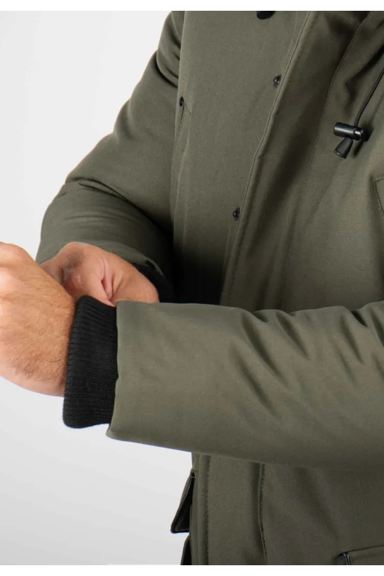 Parka Homme Hiver Vert Kaki avec Capuche Fourrée – Protection Optimale Contre le Froid
