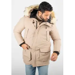 Parka Homme Hiver Beige avec Capuche en Fourrure – Élégance et Chaleur pour les Jours Froids