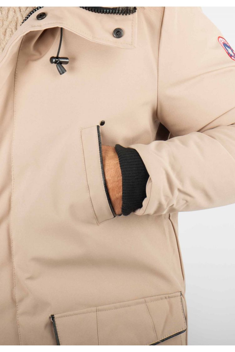 Parka Homme Hiver Beige avec Capuche en Fourrure – Élégance et Chaleur pour les Jours Froids
