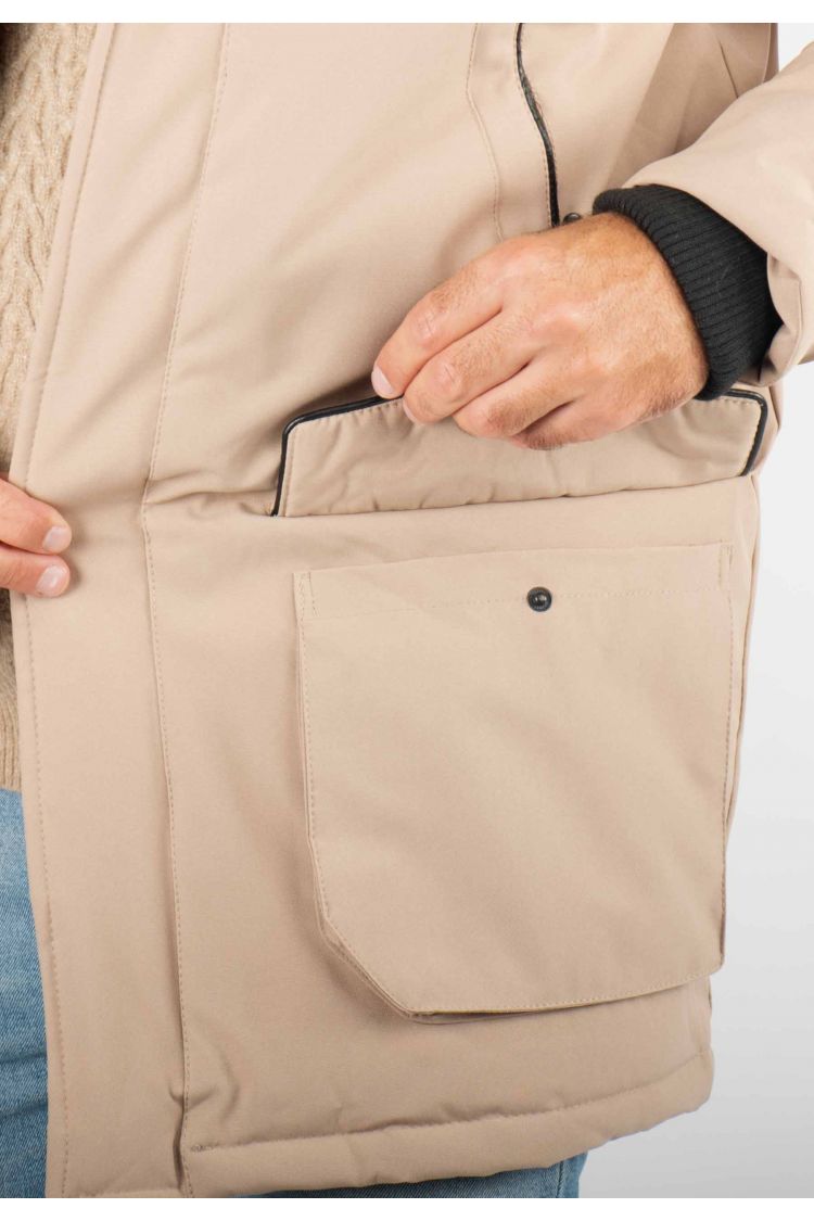 Parka Homme Hiver Beige avec Capuche en Fourrure – Élégance et Chaleur pour les Jours Froids