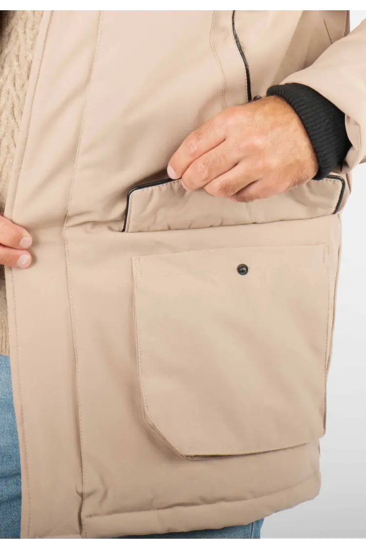 Parka Homme Hiver Beige avec Capuche en Fourrure – Élégance et Chaleur pour les Jours Froids