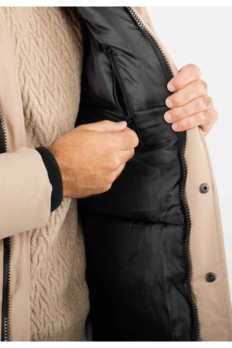 Parka Homme Hiver Beige avec Capuche en Fourrure – Élégance et Chaleur pour les Jours Froids