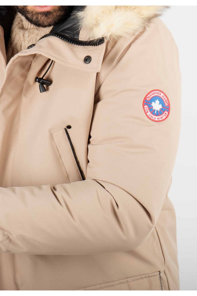 Parka Homme Hiver Beige avec Capuche en Fourrure – Élégance et Chaleur pour les Jours Froids