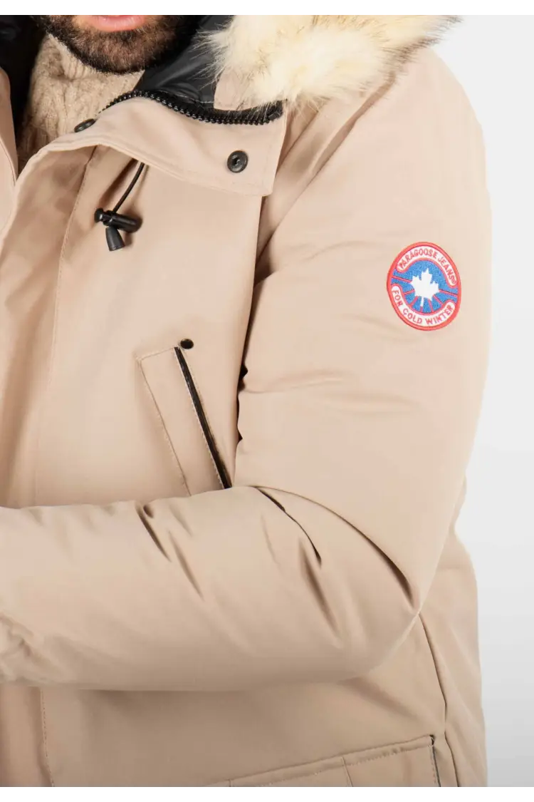 Parka Homme Hiver Beige avec Capuche en Fourrure – Élégance et Chaleur pour les Jours Froids