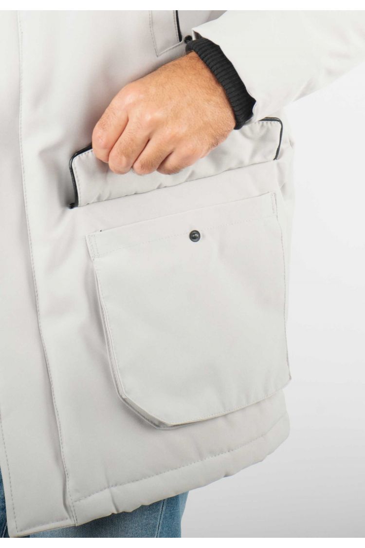 Parka Homme Hiver Grise avec Capuche en Fourrure noire – Élégance et Chaleur pour les Jours Froids