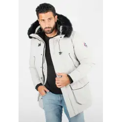 Parka Homme Hiver Grise avec Capuche en Fourrure noire – Élégance et Chaleur pour les Jours Froids