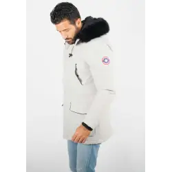 Parka Homme Hiver Grise avec Capuche en Fourrure noire – Élégance et Chaleur pour les Jours Froids