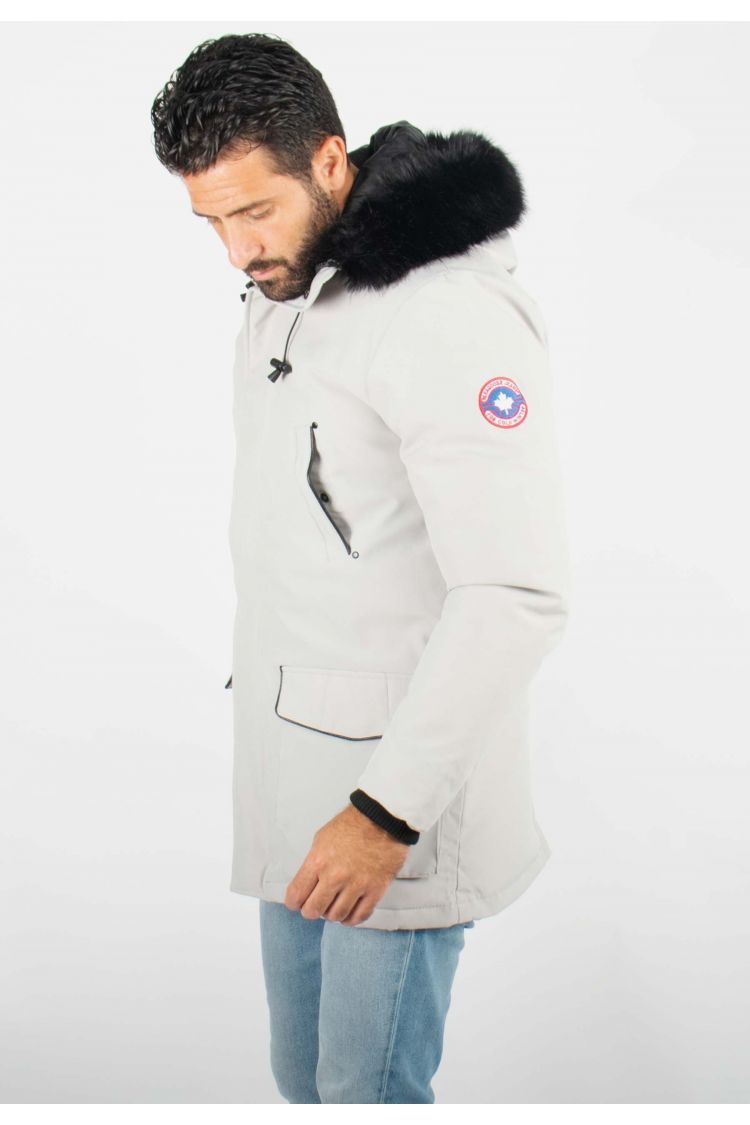 Parka Homme Hiver Grise avec Capuche en Fourrure noire – Élégance et Chaleur pour les Jours Froids