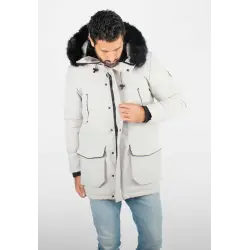 Parka Homme Hiver Grise avec Capuche en Fourrure noire – Élégance et Chaleur pour les Jours Froids